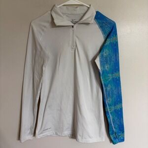 Nike Pro Combat Therma-Fit Quarter Zip White Blue Patterned Sleeve Mens Medium